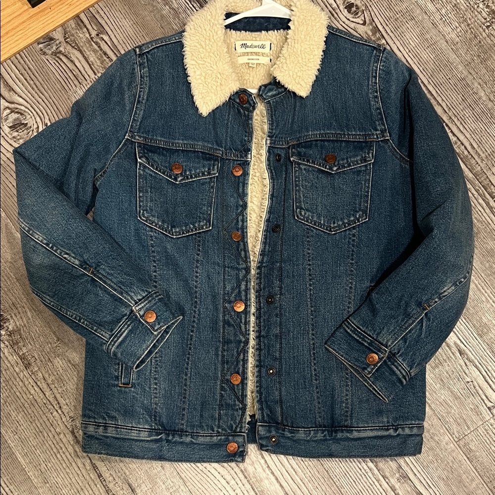 Madewell Blue Denim Jacket with Cream Sherpa Collar